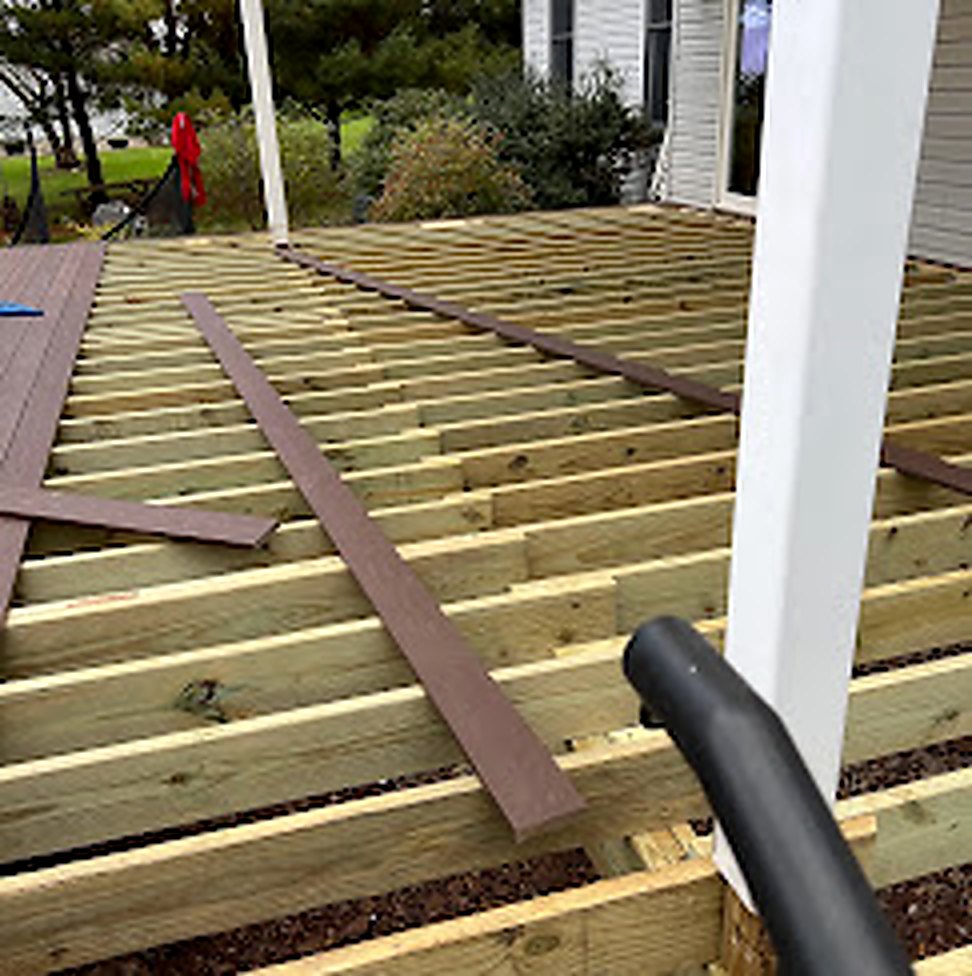 Pressure-treated deck framing and joists ready for decking